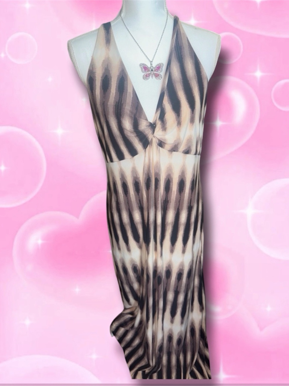 Mixit XL Beige and Brown Tie Dye Design Maxi Dress